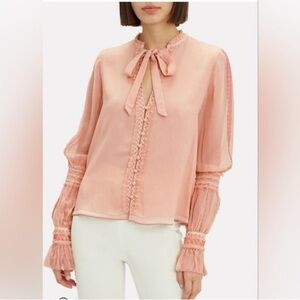 JONATHAN SIMKHAI‎ Smocked Chiffon Long-Sleeve Blouse